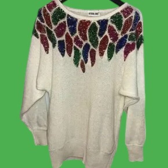 Victoria jones ❤️beautiful white  sequin sweater size medium - Picture 1 of 11